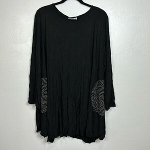 Moonlight Fashion Design Y&S Black Crinkle Long Sleeve Tunic Top Size XXL